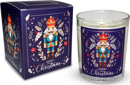 Charm Lab Candle – Kurşun Asker (Nutcracker) Tasarımlı Mum, Lacivert Renk Temalı, 135 g Doğal Bio Balmumu, 40 Saat Yanma Süresi, Cam Kavanoz, Şık Bristol Kutulu, Yılbaşı Koleksiyonu Hazır Hediye
