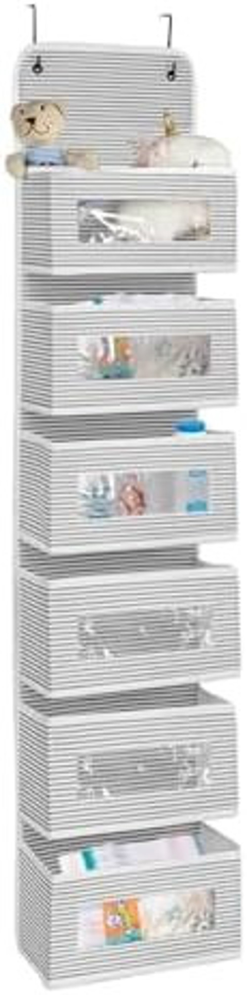 6 Katlı Kapı Arkası Düzenleyici Raf Bebek Eşyası Çocuk Odası Banyo Organizer (Gri - Beyaz Çizgili)