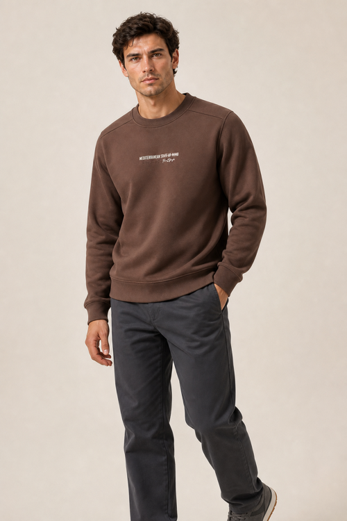 Takes Bisiklet Yaka Kışlık Regular Fit Sweatshirt Kahve