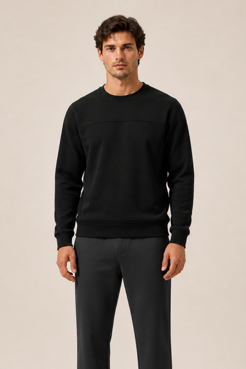 Steni Yeni Sezon Erkek Regular Fit Kışlık Bisiklet Yaka Sweatshirt Siyah