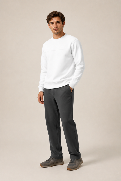 Steni Yeni Sezon Erkek Regular Fit Kışlık Bisiklet Yaka Sweatshirt Beyaz