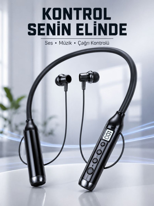 Uzun Kullanım Süreli Bluetooth Kulaklık Boyun Bantlı Mikrofonlu 600 Saat Müzik Süreli Ses ve Çağrı K