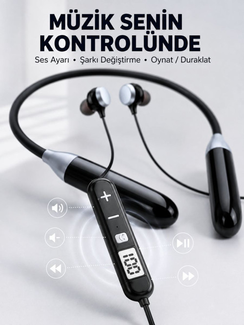 Kablosuz Bluetooth Boyun Kulaklığı Mikrofonlu Müzik Dinleme Çağrı Cevaplama Ses Kontrollü Kulak İçi