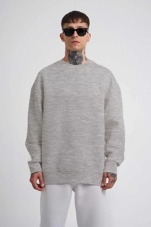 ERKEK Bisikilet Yaka 3 İplik Pamuklu SweatShirt - Gri