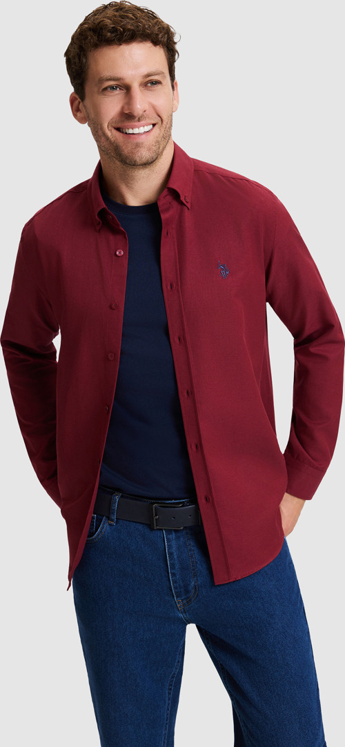Erkek Bordo Uzun Kollu Basic Gömlek