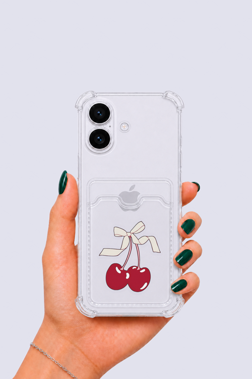 iPhone 16 Kartlıklı Kiraz Desenli Kılıf - GGGGGG3162-1510