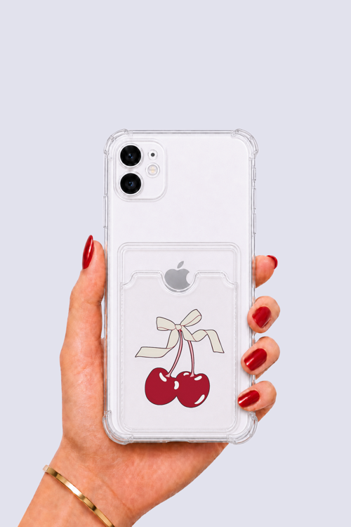 iPhone 11 Kartlıklı Kiraz Desenli Kılıf - GGGGGG4405-3939