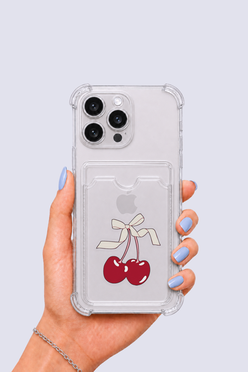iPhone 13 Pro Max Kartlıklı Kiraz Desenli Kılıf - GGGGGG4060-6656