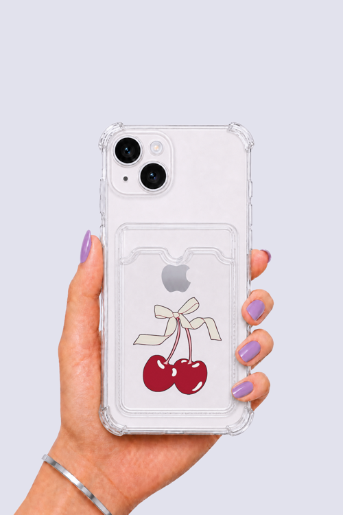 iPhone 13 Kartlıklı Kiraz Desenli Kılıf - GGGGGG9875-4866