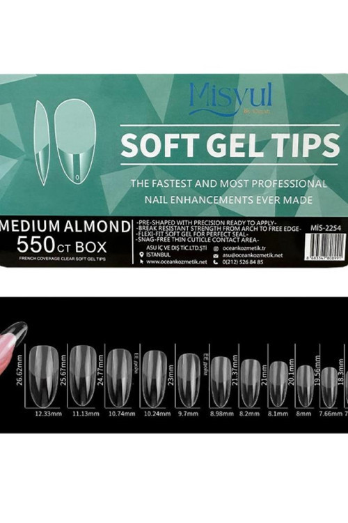 Jel Tırnak Medium Almond 550'li Paket Soft Jel Tips MIS-2254