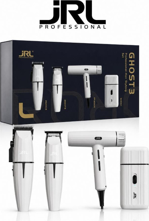 JRL Professional Ghost Kit 3 Saç Kesim, Çizim, Sakal ve Fön Makinesi 4'lü Set Beyaz