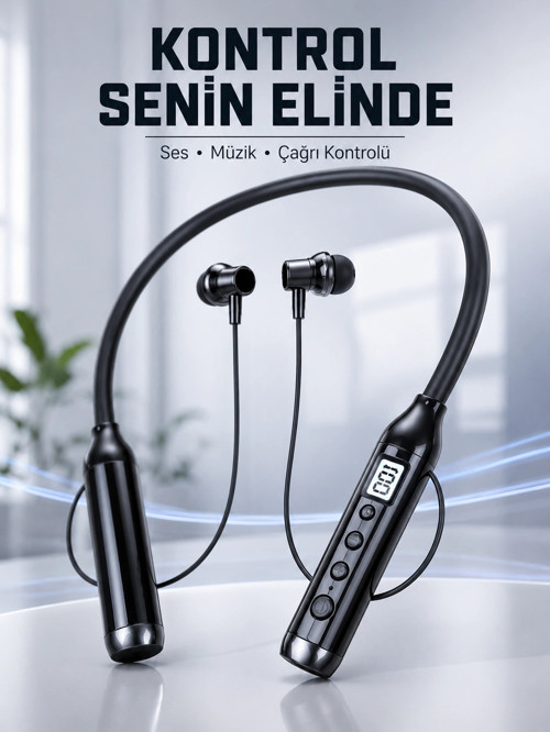 Uzun Kullanım Süreli Bluetooth Kulaklık Boyun Bantlı Mikrofonlu 600 Saat Müzik Süreli Ses ve Çağrı K