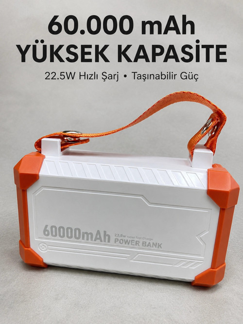 Kamp ve Seyahat İçin 60000 mAh Powerbank 22.5W Hızlı Şarj Acil Durum Işıklı Taşıma Saplı 4 Entegre K