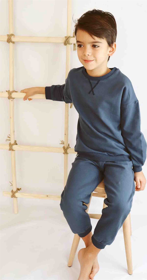 Basıc Karyoka Detaylı Sweatshirt Takım 3-8 Yaş lacivert