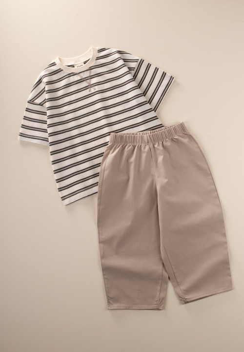 Oversize T-Shirt Geniş Kesim Pantolon Takım 2-10 Yaş Antrasit Vizon Çizgili