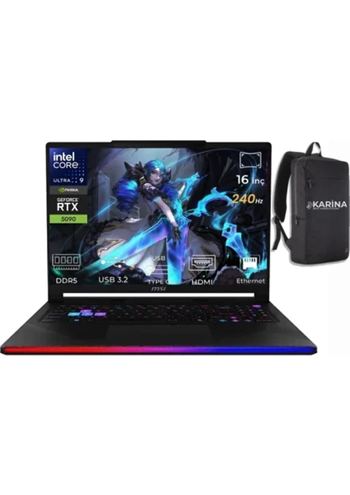 Raider 16 Hx Ultra 9 290HX Plus B2WJ-022TR-K10 48GB 1TB+1TB RTX5090 24GB W11Home 16'' Qhd+ 240Hz Gaming Notebook