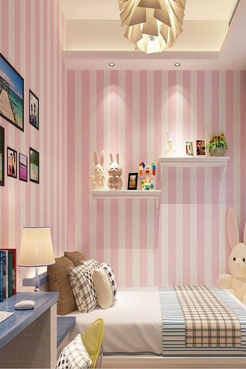 Kalın Çizgili Açık Pembe Beyaz Exclusive Duvar Kağıdı (5 M²) 7960