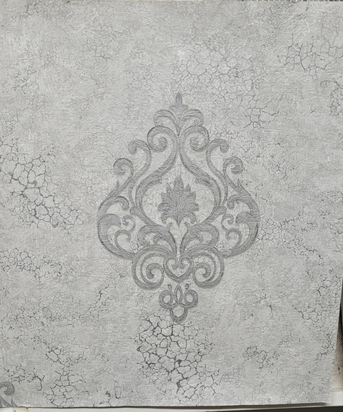 Gümüş Çatlatma Damask Desen Duvar Kağıdı ( 5 M2 )
