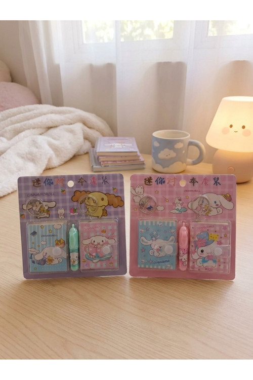 Cinnamoroll Ve StellaLou Karakterli İkili Mini Defter Kalem Seti, Karışık Model Anahtarlıklı Bloknot 1 Adet (Stok Olan Renk Gönderilecektir)