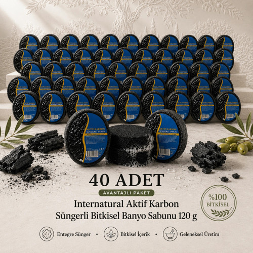 Internatural Aktif Karbon Süngerli Bitkisel Banyo Sabunu 40'lı Paket (40 x 120 g)
