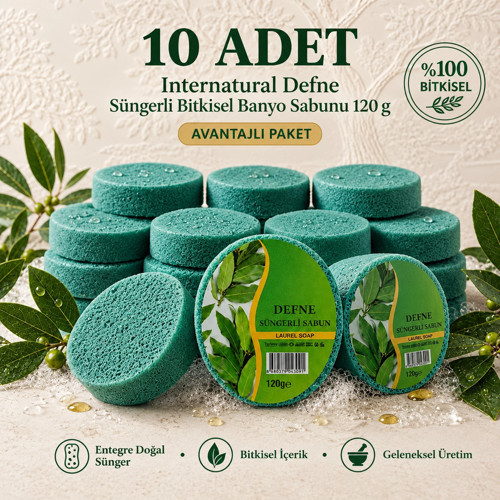 Internatural Defne Süngerli Bitkisel Banyo Sabunu 10'lu Paket (10 x 120 g)