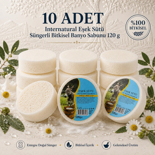 Internatural Eşek Sütü Süngerli Bitkisel Banyo Sabunu 10'lu Paket (10 x 120 g)