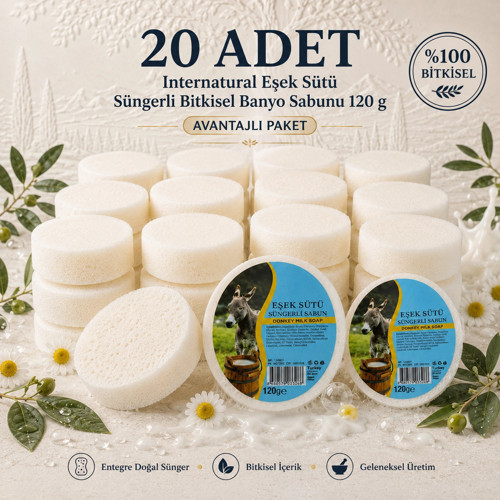 Internatural Eşek Sütü Süngerli Bitkisel Banyo Sabunu 20'li Paket (20 x 120 g)