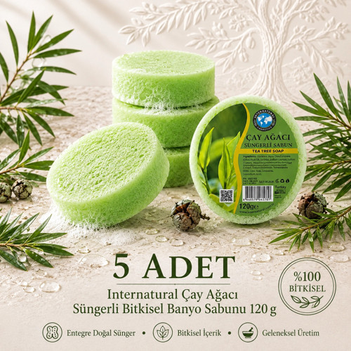 Internatural Çay Ağacı Süngerli Bitkisel Banyo Sabunu 5'li Paket (5 x 120 g)