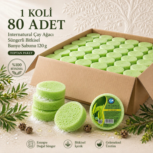 Internatural Çay Ağacı Süngerli Bitkisel Banyo Sabunu 80'li Koli (80 x 120 g)