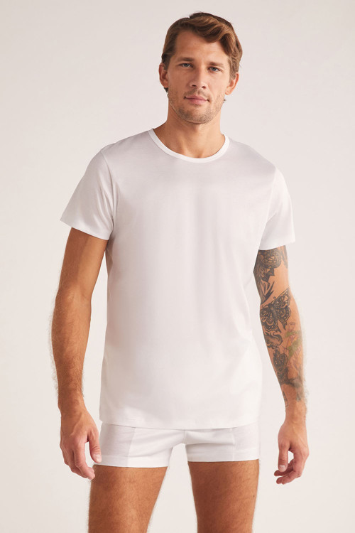 Kom Elite Bisiklet yaka Pamuk Merserize Tshirt - Beyaz