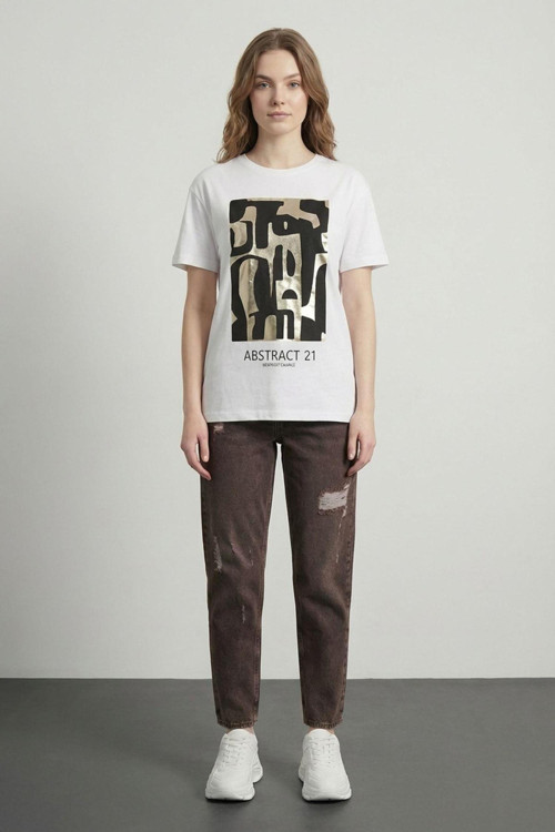 26Ytsh01517 Baskı Detaylı Kadın T-Shirt