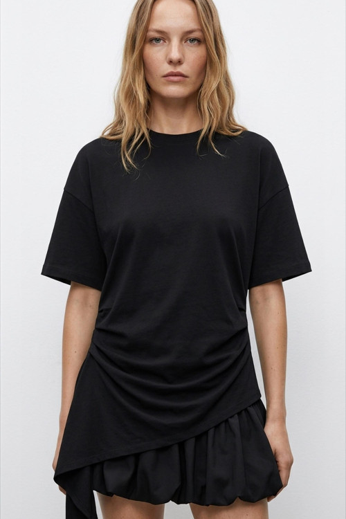 26Ytsh02163 Kadın Büzgü Detaylı T-Shirt
