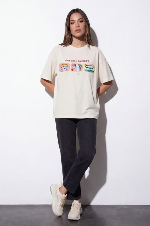 26Ytsh02021 Kadın Baskı Nakış Detaylı T-Shirt