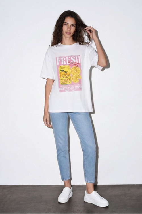 26Ytsh02328 Kadın Baskı Detaylı T-Shirt