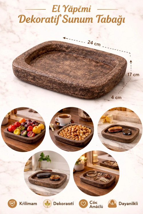 El Yapımı Kırılmaz Dekoratif Sunum Tabağı 24×17 cm
