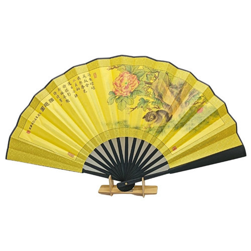 Çin Bambu Keten Kumaş Yelpaze 07BSG Siyah Büyük Boy 60cm No.7S