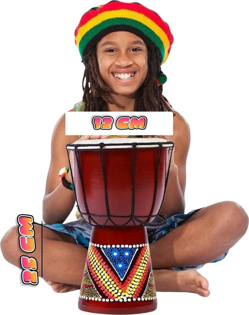 Djembe Davul Darbuka Renkli Afrika El Yapımı 25cm Çocuk Bongo Kongo No.2
