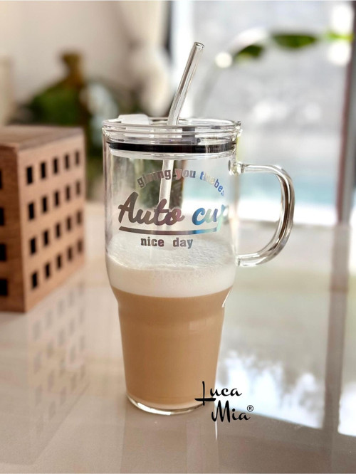 Laletta Mika Kapaklı Cam Pipetli Cam Termos/Bardak 1200 Ml