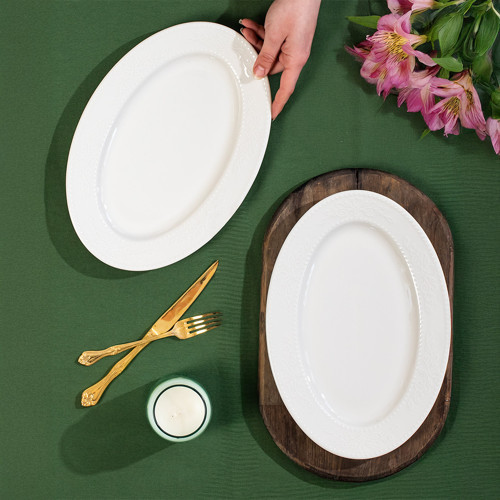 4456 Burçak Porselen Kayık Tabak Seti - Oval Kahvaltılık Sunumluk Seti 30cm