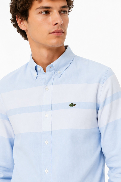 Men's Slim Fit Blue Shirt Slim Fit Pamuklu Renk Bloklu Erkek Gömlek Mavi
