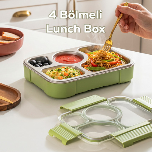 BL25239 Isı Yalıtımlı Paslanmaz Çelik Sızdırmaz Silikon Kapak 4 Bölmeli Vakumlu Yemek Termosu Beslenme Kutusu Taşınabilir Lunch Box Sefer Tası