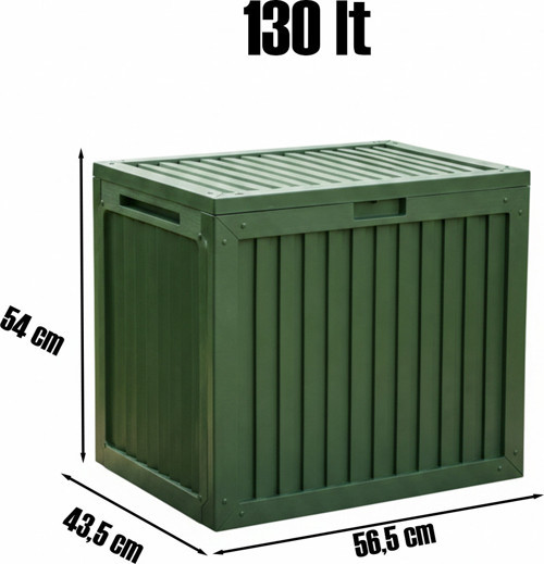 161001-005 130LT Kilitli Organizer Kapaklı Bahçe Balkon Kiler Sandığı Çok Amaçlı Depolama Sandığı Yeşil