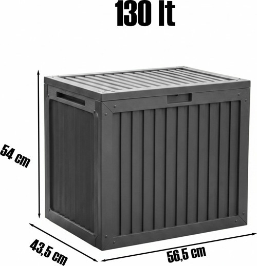 161001-012 130LT Kilitli Organizer Kapaklı Bahçe Balkon Kiler Sandığı Çok Amaçlı Depolama Sandığı Gri