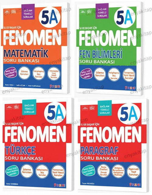 Fenomen Yayınları 5 (A) Matematik Fen Bilimleri Türkçe Paragraf 4 lü Soru Bankası Seti