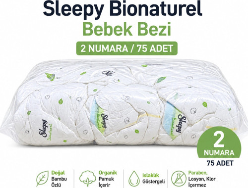 Sleepy Bionaturel Bebek Bezi 2 Numara 75 Adet Cırtlı Bebek Bezi
