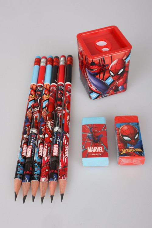 x Dekomus Lisanslı Spiderman Kırtasiye Seti 6 adet Kurşun Kalem,2 adet Silgi ve Kalemtraş