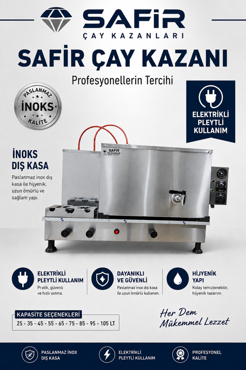 3 DEMLİKLİ TAM OTOMATİK İNOKS ÇAY KAZANI SADECE ELEKTRİKLİ PLEYTLİ INOX ÇAY OCAĞI KAZANI ÇAY SEMAVERİ ÇAY MAKİNESİ
