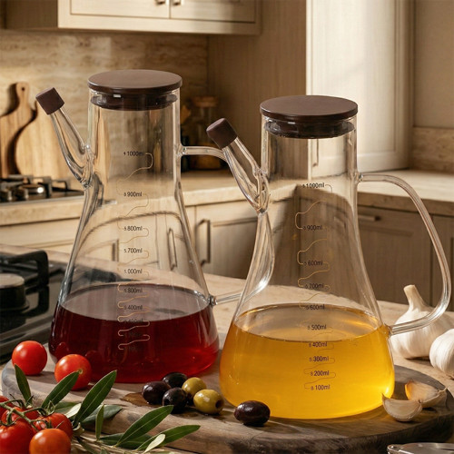 LM-0106 Serra Kapaklı Borosilikat Cam 2li Yağlık Sirkelik Yağdanlık Seti 1000ml