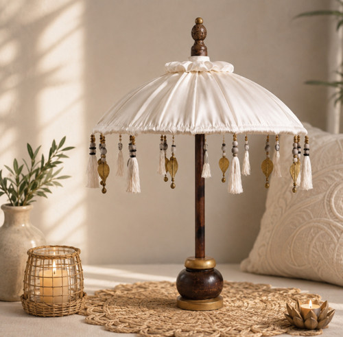 El Yapımı 65x45 cm Masaüstü Dekoratif Bali Şemsiyesi