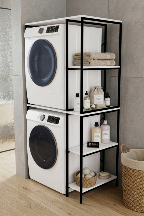 Falez Çamaşır Makinesi Üstü Dolap Yan Raflı Metal Banyo Düzenleyici Çok Katlı Organizer - 264